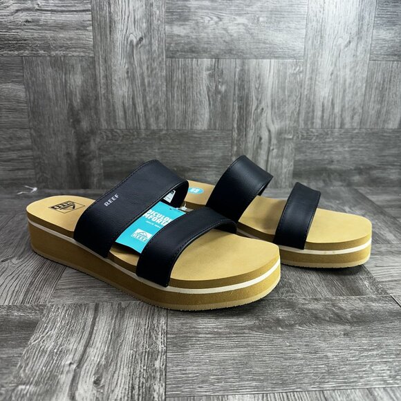 Reef Hali Hi 2 Bar Women's size 10 Black Double Strap Platform Sandals - Picture 6 of 9